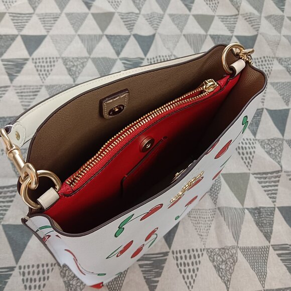 Coach Heart Cherry Print Morgan Top Handle Saddle Bag - Picture 5 of 6